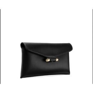 Stuart Weitzman Danika Clutch Bag Small Black Leather Envelope Gold Hardware